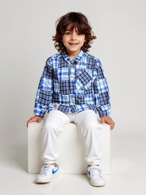 HOP Kids Blue Checks Pattern Cotton Shirt