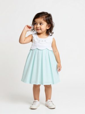 HOP Baby Mint Swiss-Dot Embroidered A-Line Cotton Dress