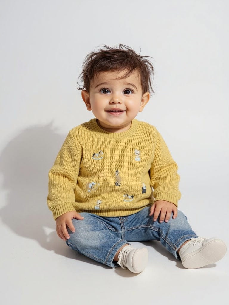 HOP Baby Mustard Embroidered Sweater