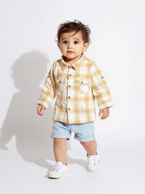 HOP Baby Mustard Checks Pattern Cotton Shirt