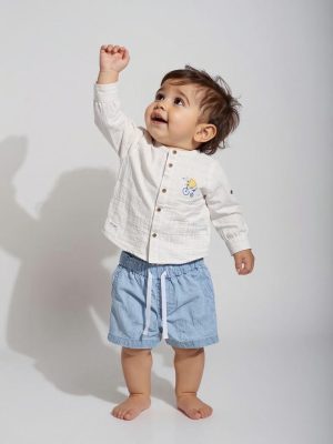 HOP Baby White Textured Cotton Shirt and Shorts Set