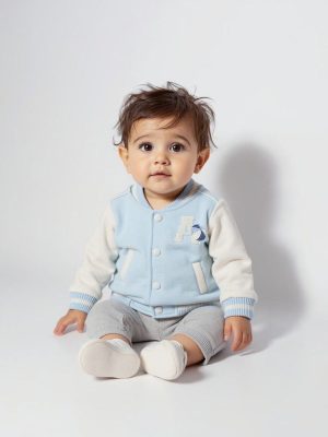HOP Baby Light Blue Text Design Cotton-Blend Varsity Jacket