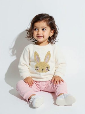 HOP Baby White Bunny Design Sweater
