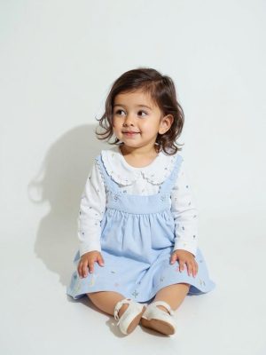 HOP Baby Blue Cotton Pinafore with T-Shirt Set