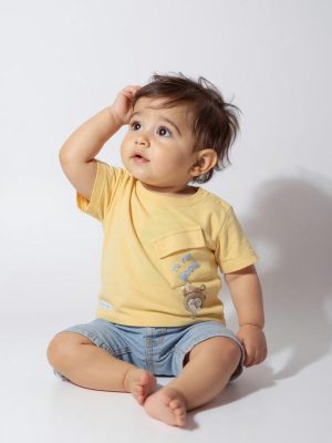 HOP Baby Yellow Embroidered Cotton T-Shirt