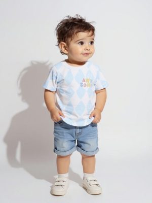 HOP Baby Light Blue Printed Cotton T-Shirt