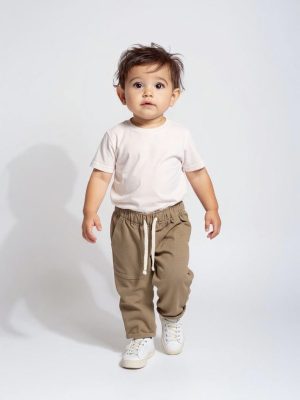 HOP Baby Taupe Mid-Rise Cotton-Blend Trousers