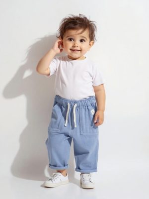 HOP Baby Dusty Blue Mid-Rise Cotton-Blend Trousers