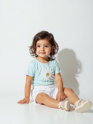 HOP Baby Aqua Embroidered Cotton T-Shirt and Shorts Set