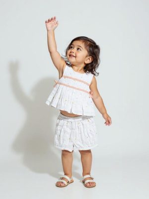 HOP Baby White Polka Dotted Cotton Top with Shorts Set