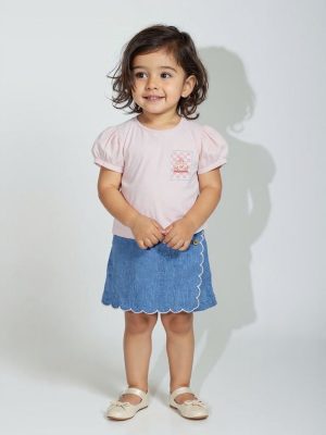 HOP Baby Light Pink Cotton T-Shirt and Skorts Set