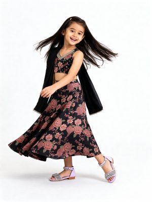 Utsa Kids Black Floral Embroidered Ethnic Set - (2-8yrs)