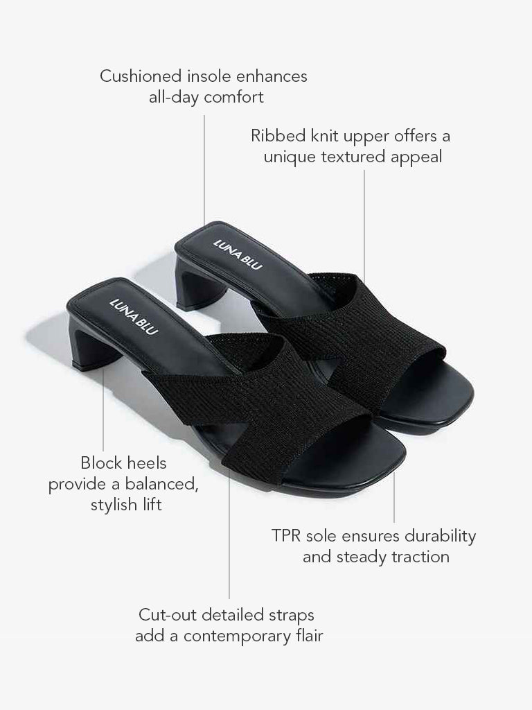 LUNA BLU Black Knitted Heel Sandals - Image 4