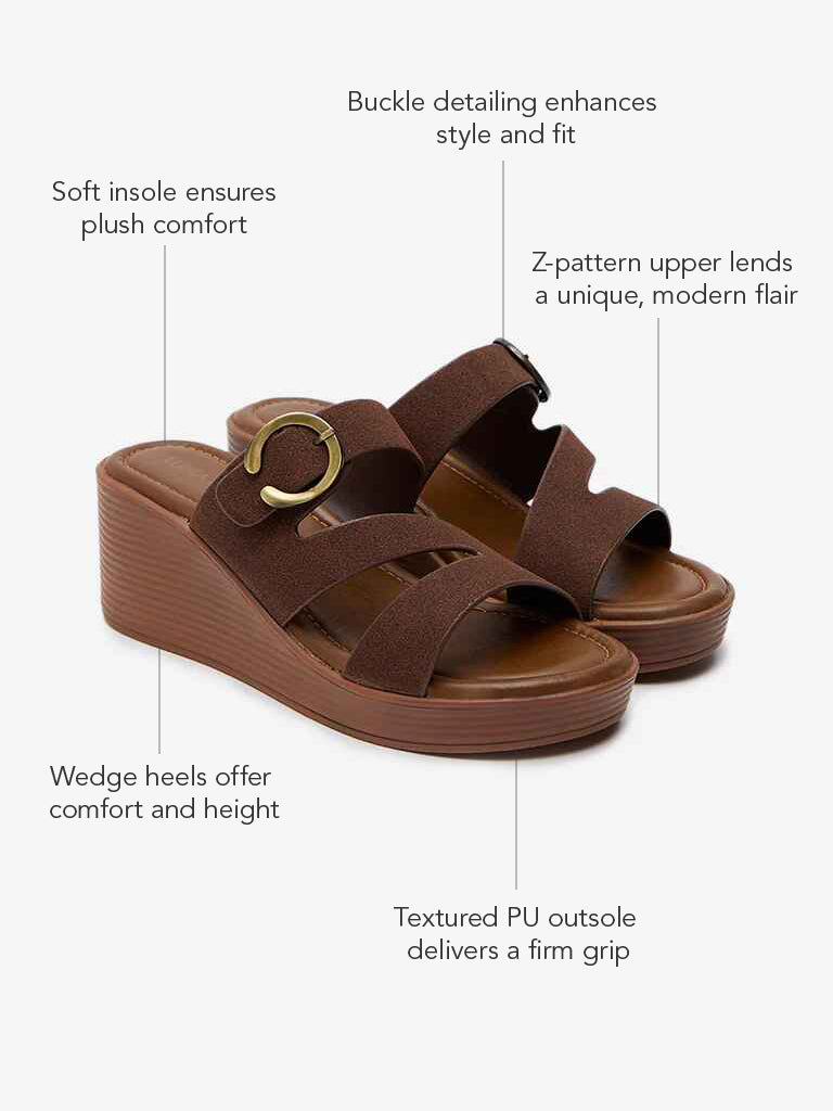 LUNA BLU Brown Multi-Strap Wedge Sandals - Image 4