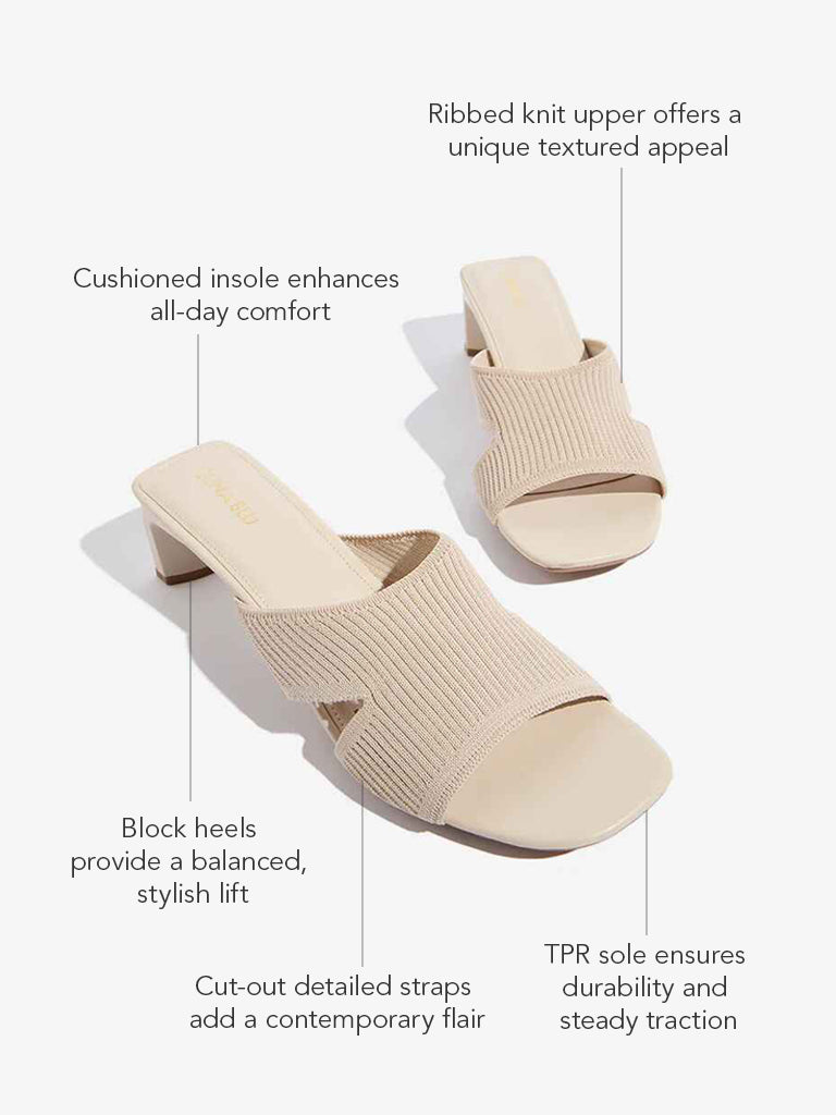 LUNA BLU Ivory Cut-Out Detailed Knitted Heel Sandals - Image 4