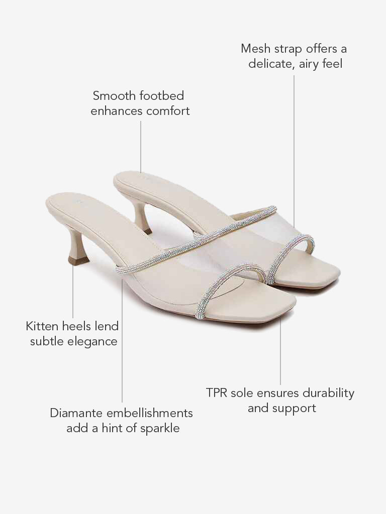 LUNA BLU Ivory Diamante Embellished Kitten Heel Sandals - Image 4