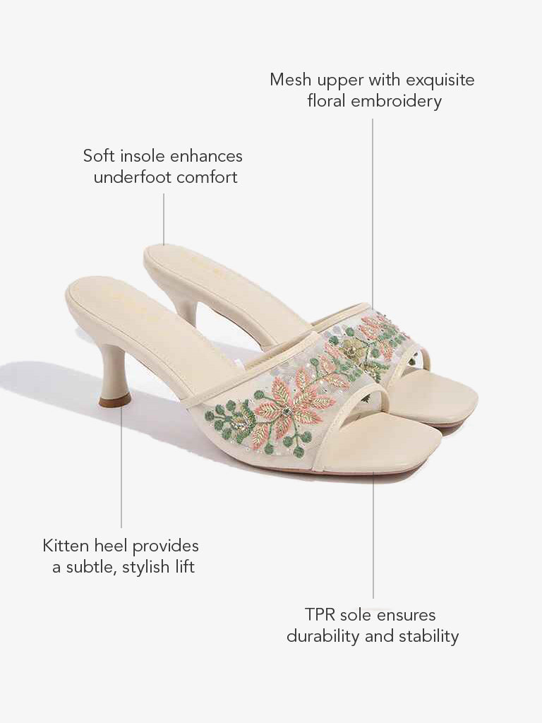 LUNA BLU Ivory Mesh Embroidered Heel Sandals - Image 4