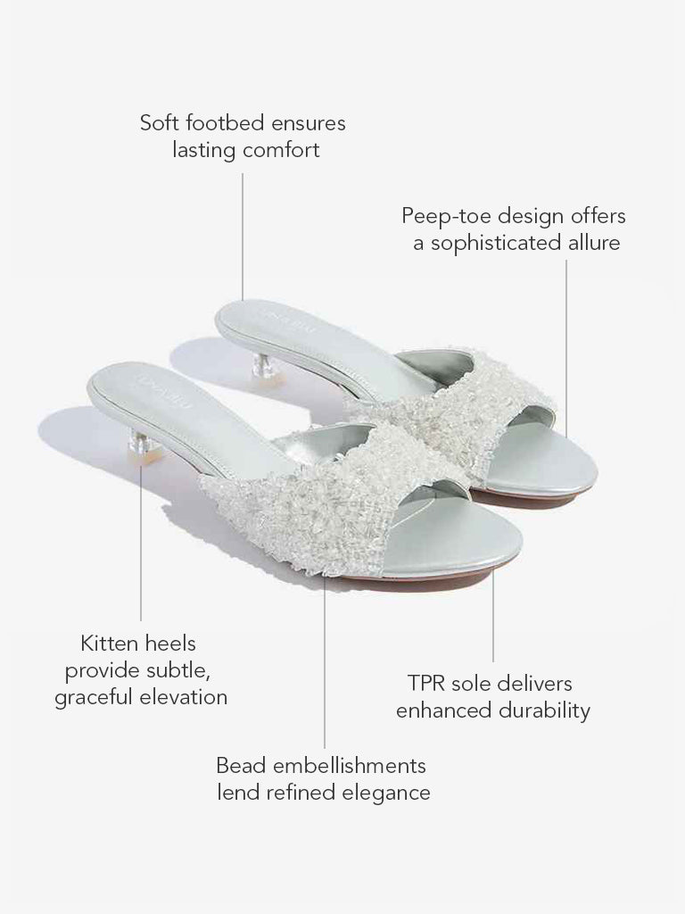 LUNA BLU Silver Embellished Peep Toe Sandals - Image 4