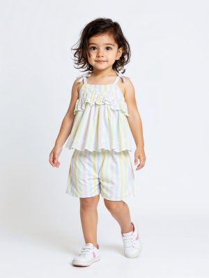 HOP Baby Multicolour Striped Cotton Top with Shorts Set