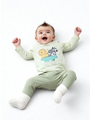 HOP Baby Sage Animal Design Cotton T-Shirt with Pants Set