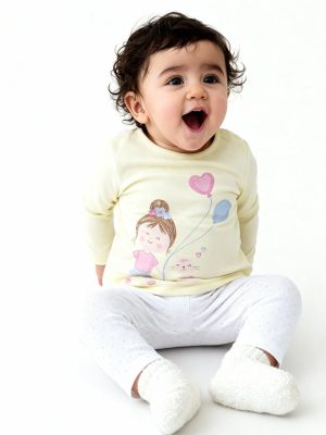 HOP Baby Yellow Printed Cotton T-Shirt with Pants Set