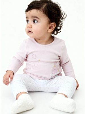 HOP Baby Pink Printed Cotton T-Shirt with Pants Set