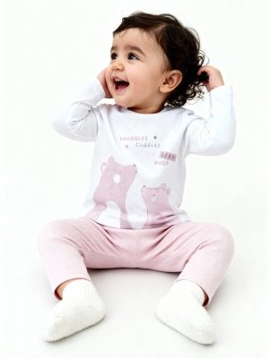 HOP Baby Pink Animal Pattern Cotton T-Shirt with Pants Set
