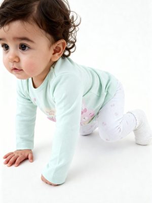 HOP Baby Mint Printed Cotton T-Shirt with Pants Set