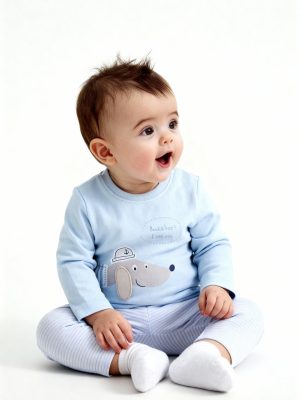 HOP Baby Blue Animal Pattern Cotton T-Shirt with Pants Set