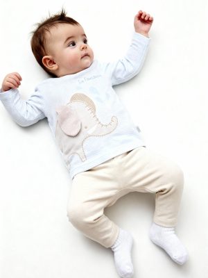 HOP Baby Beige Animal Design Cotton T-Shirt with Pants Set