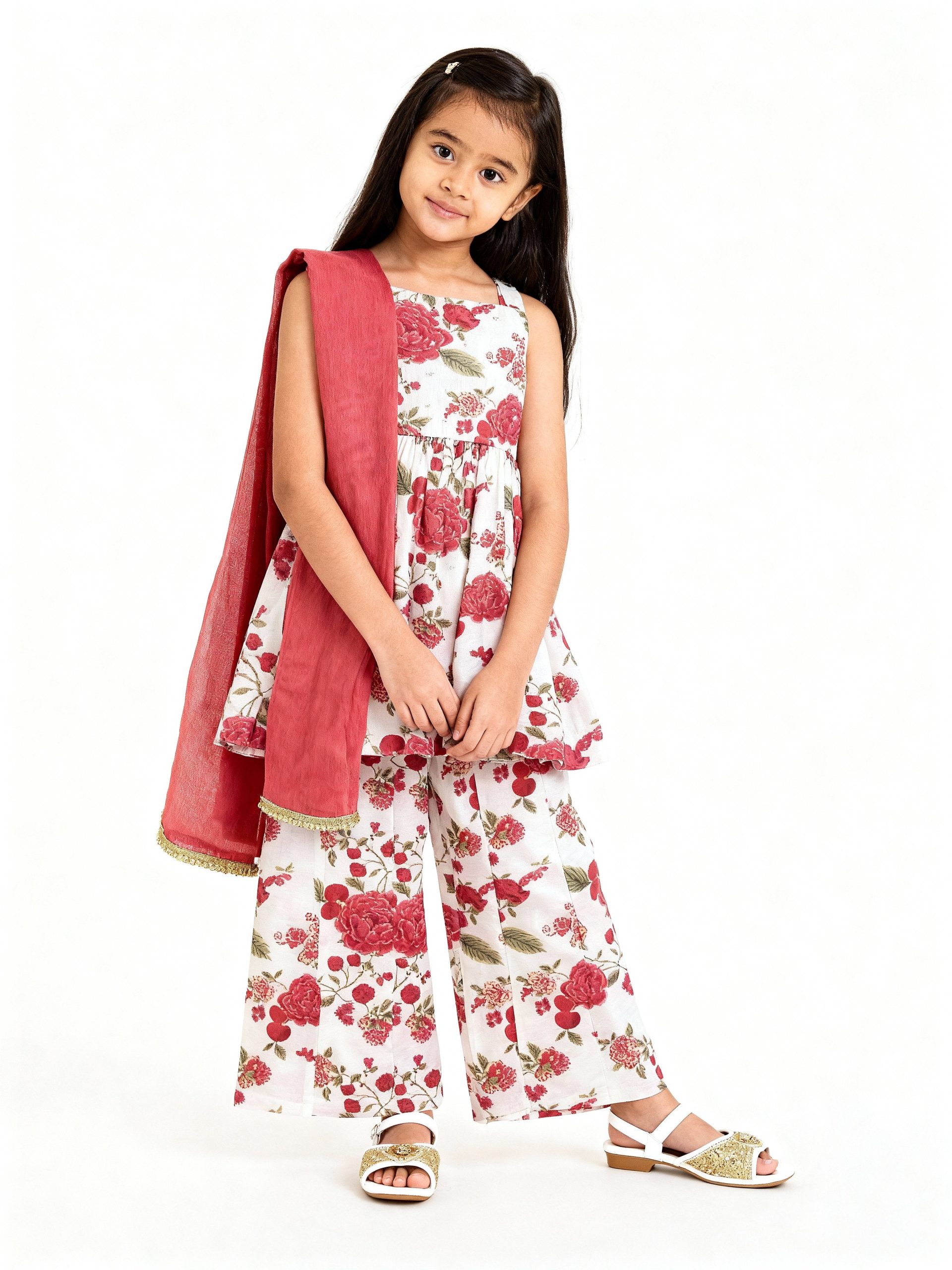 Utsa Kids Off-White Floral Design Fit-and-Flare Ethnic Set - (2-8yrs)