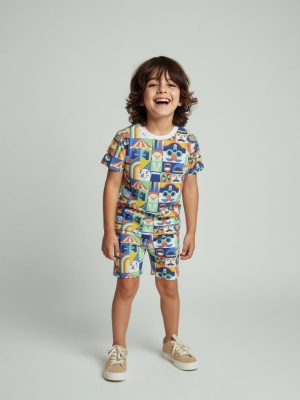 HOP Kids Multicolour Cotton T-Shirt and Shorts Set