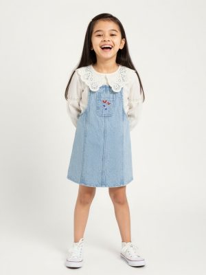 HOP Kids Blue Denim Pinafore with Top Set