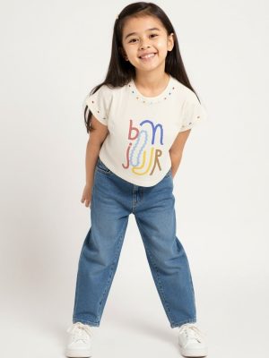 HOP Kids Off-White Text Printed Cotton T-Shirt