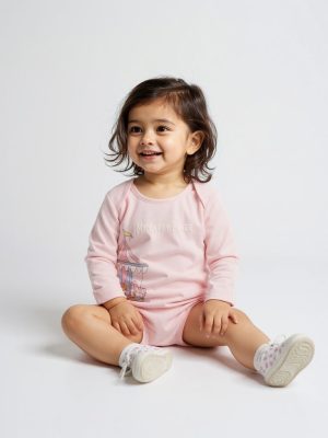 HOP Baby Pink Printed Cotton Rompers with Bib - Pack of 2