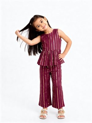 Utsa Kids Red Striped Cotton-Blend Peplum Top - (2-8yrs)