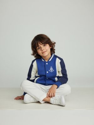 HOP Kids Blue Text Design Cotton-Blend Varsity Jacket