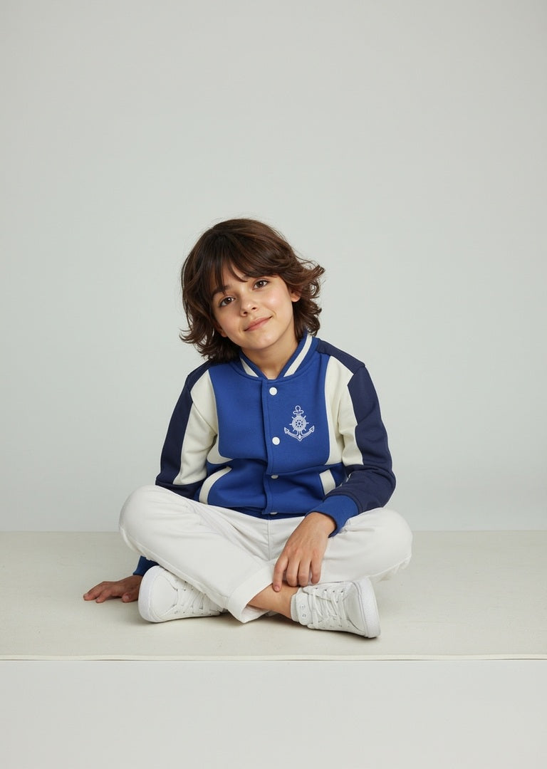 HOP Kids Blue Text Design Cotton-Blend Varsity Jacket