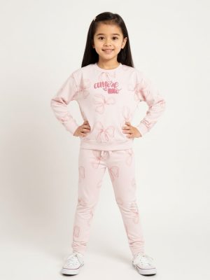 HOP Kids Pink Printed Cotton Sweatshirt and Leggings Set