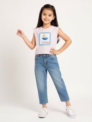 HOP Kids Pink Embroidered Cotton Top