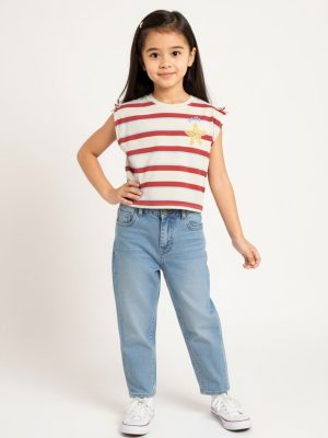 HOP Kids Off-White Striped Cotton Top