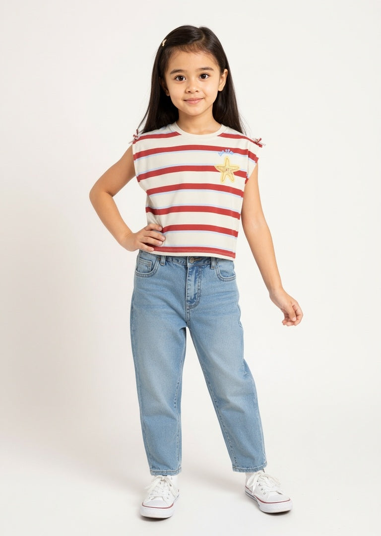 HOP Kids Off-White Striped Cotton Top