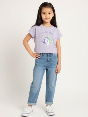 HOP Kids Lilac Typographic Cotton T-Shirt