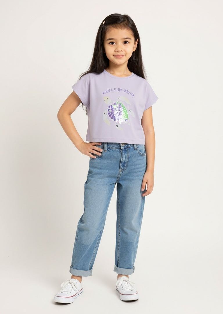 HOP Kids Lilac Typographic Cotton T-Shirt