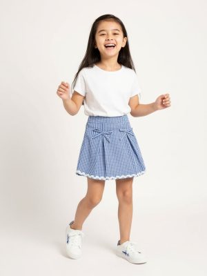 HOP Kids Blue Gingham Checks Design High-Rise Cotton Skirt