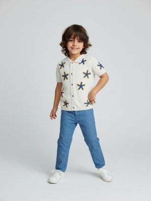 HOP Kids Off-White Crochet Detailed Cotton Shirt