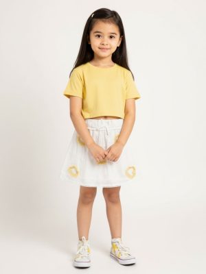 HOP Kids White Heart Detailed High-Rise Cotton Skirt