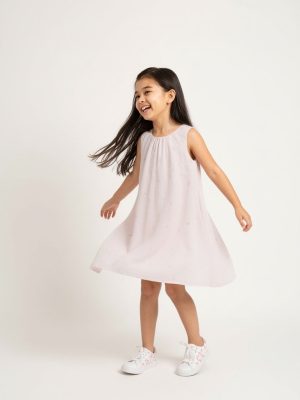 HOP Kids Light Pink Embroidered Cotton A-Line Dress