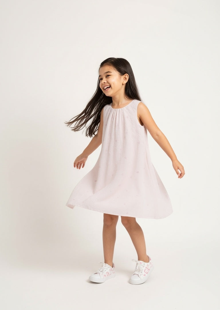 HOP Kids Light Pink Embroidered Cotton A-Line Dress