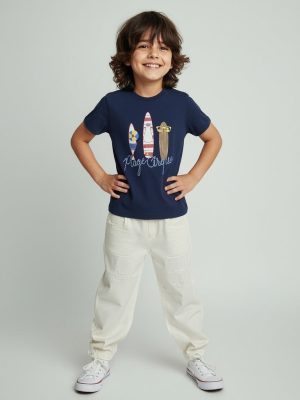 HOP Kids Navy Printed Cotton T-Shirt
